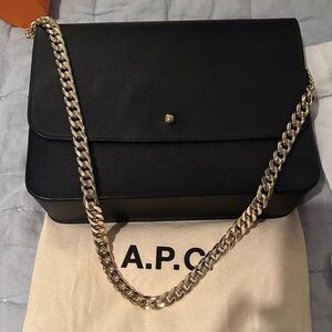 A.P.C. Leather Black Shoulder Bag with Gold Chain
